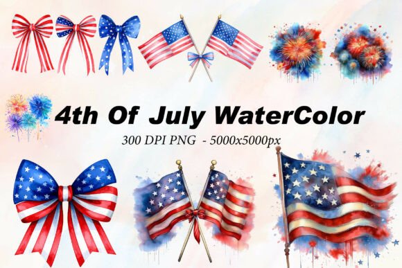 Download 4th of July Watercolor PNG Bundle - Watercolor png Collection