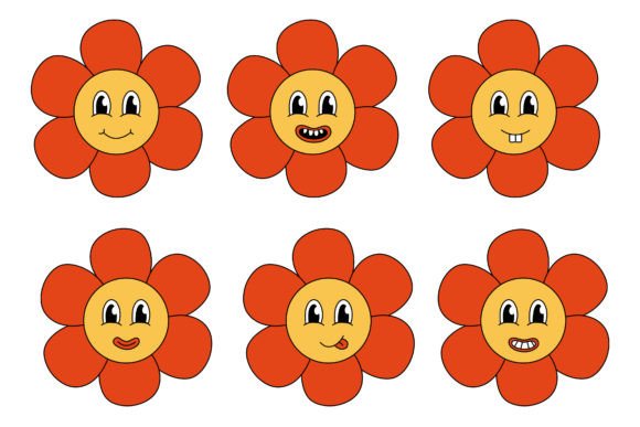 Download Retro 70s 60s 80s Groovy Flowers Set - 70s Collection