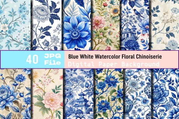 Download Blue White Watercolor Floral Chinoiserie - White watercolor Collection