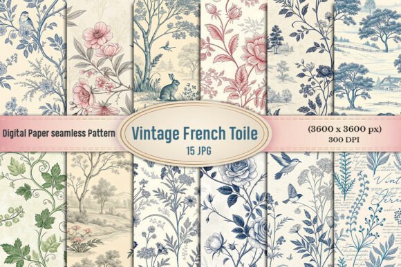 Download Vintage French Toile Digital Paper - Vintage french Collection