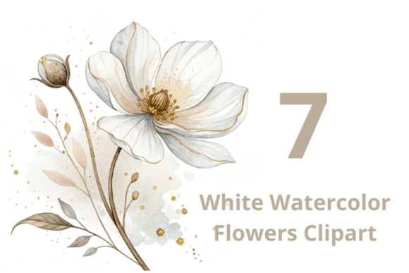 Download 7 White Watercolor Flowers - White watercolor Collection