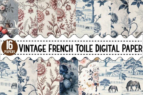Download Vintage French Toile Digital Paper - Vintage french Collection
